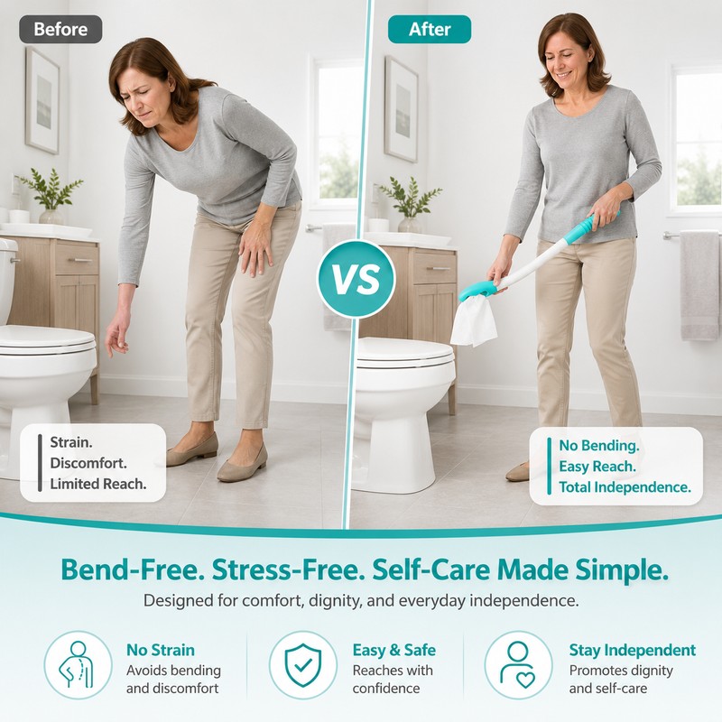 Long-Handle Toilet Wiping Aid for Daily Personal Care – Bend-Free