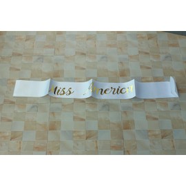 Vrogadso Miss America Sash White Satin Sash with Gold Glitter Letters