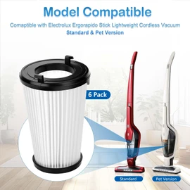 6 Pack VAF-1TM Replacement Filter Compatible with Electrolux Ergorapido Stick Cordless Standard and Lightweight Pet Version PureAdvantage PureAdvantageTM VAF-1 Vacuum Filters, Replaces Part EL65522