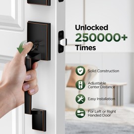 MAXECURITY Bronze Front Door Lock Set, Modern Exterior Door Handle with Lever, Reversible for Right & Left Handed