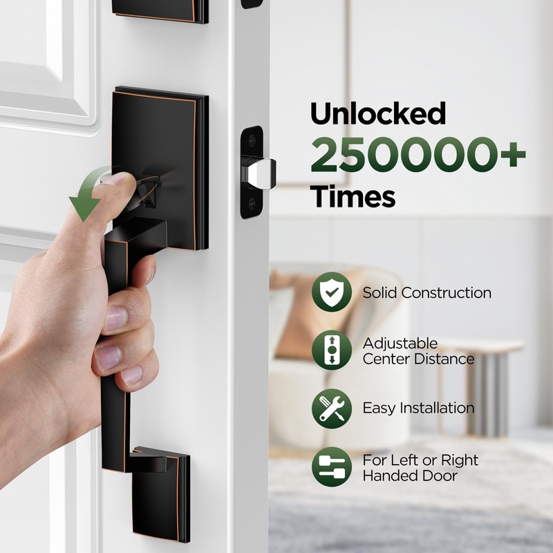 MAXECURITY Bronze Front Door Lock Set, Modern Exterior Door Handle
