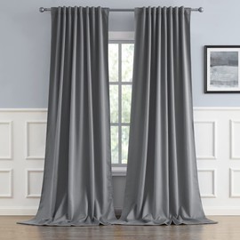 DUALIFE 132 Inch Curtains Extra Long Back Tab and Rod Pocket (Medium Grey Color) Thermal Insulated Blackout Curtains 52 by 132 Inch 11 ft Custom Made 2 Panels Set, Window Drapes for Bedroom