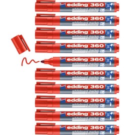edding 360 Whiteboard Markers - Red - 10 Whiteboard Pens - Bullet Tip 1.5-3 mm - Board Markers Wipeable - for Whiteboard, Flip Chart, Magnetic Board, Pin Board, Memo Board, Sketchnotes - Refillable