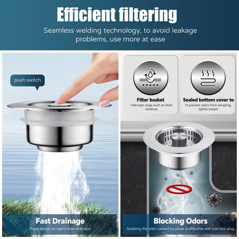 Kitchen Sink Drain Strainer, 4 in 1 All Stainless Steel