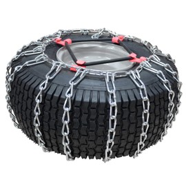OakTen Set of 2 Tire Chains with Tensioners for Lawn Garden Tractors Mowers and Rider, 2-Link, Fits for Tire Size 24x12x12