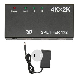 HD Multimedia Interface Splitter 1 in 2 Out 4K 2K Duplicate Mirror Screen Video Switcher with AC Adapter for TV 100‑240V US Plug