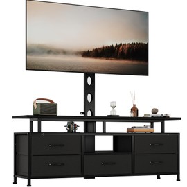 DrawXynth TV Stand with Mount for 32-75 Inch TVs, 47-inch Wide Media Console with 5 Fabric Drawers & Open Shelf, Living Room Entertainment Center (Black)