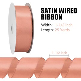 BVIEAKD Rose Gold Wired Satin Ribbon 1-1/2 Inch × 25 Yards Wired Ribbon for Gift Wrapping Crafts Home Decor Christmas Tree Bow Wedding Party