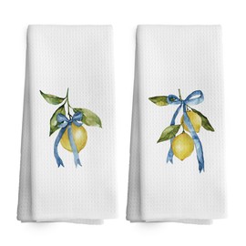 TAEDIN Coquette Lemon Decor Kitchen Towels Lemon Chinoiserie Dish Towel 16x24 Inches, Trendy Bows Decorative Absorbent Dishcloths Tea Towels Set of 2 for Kitchen Bar Cart Decor