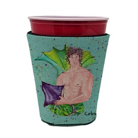 Caroline's Treasures 8345RSC Black Haired Merman Red Cup Hugger Cup Cooler Sleeve Hugger Machine Washable Drink Sleeve Hugger Collapsible Insulator Beverage Insulated Holder