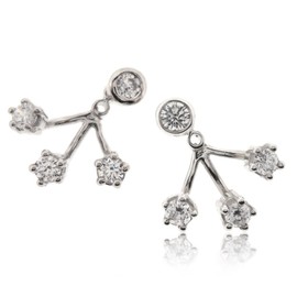 Sovats Two Way Earring For Women Set With White Cubic Zirconia 925 Sterling Silver Rhodium Plated - Simple, Stylish Front And Back Earrings&Trendy Nickel Free Earring