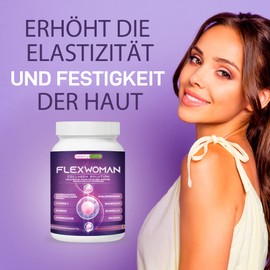 Flexwoman Plus | Meereskollagen + Glucosamin + Vitamin C | Speziell für Frauen | Lindert Schmerzen in Muskeln, Gelenken und Knochen | 400 g