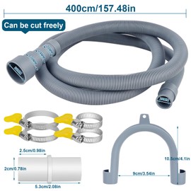 twoonto Drain Hose Extension for Washing Machines, 4M Universal Washing Machine Hose, Drain Hose Dishwasher Extension Set Including Hose Connector Hose Clamps U Bracket