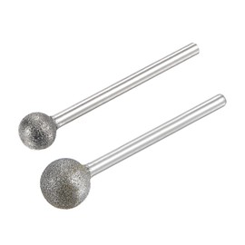 uxcell Diamond Grinding Bit Set 8mm 10mm Dia Head Ball Shaped 3mm Shank for Carving, Engraving, Polishing
