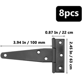 NAMYEUT Pack of 8 10 cm T Hinges, Black, Heavy Duty Hinge Door Hinge Foldable with Screws, Galvanised Gate Hinges, Garden Gate Hinges for Wooden Doors, Windows, Cabinet, Barn Doors