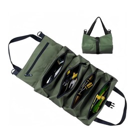 Tool Roll Up Pouch, Tool Roll, Heavt Duty Tool Organizer Portable Tool Storage Bags Waterproof Oxford Cloth-Zipper Pouch for Men Mechanic, Electricians, Repairman, Green
