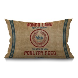 BGBDEIA Vintage Burlap Poultry Feed Sack Cushion Cover Lumbar Pillow Covers Home Decorative Cotton Linen Pillow Case for Sofa Couch Housewarming Gifts Family Room Décor 30 x 50 cm 12 x 20 Inch