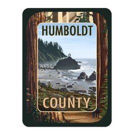 Die Cut Sticker Humboldt County, California, Redwoods, Beach Inset, Contour Vinyl Sticker 3 to 6 inches, (Waterproof Decal for Cars, Water Bottles, Laptops, Coolers), Large