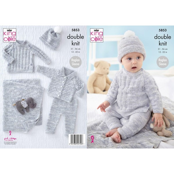 King Cole 5853 Baby DK Jacket Sweater Leggings Hat Blanket Knitting Pattern