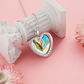 Crystal Necklace for Women Sterling Silver Infinity Heart April Crystal Pendant Necklace with Cubic Zircon Heart Crystal Birthstone Necklace Jewellery Gifts for Women Girls (04-April)