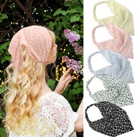 5PCS Hair Scarf Headband for Women,Floral Elastic Head Scarf Boho Headbands Chiffon Cute Triangle Headscarf for Women Girls Hair Accessory