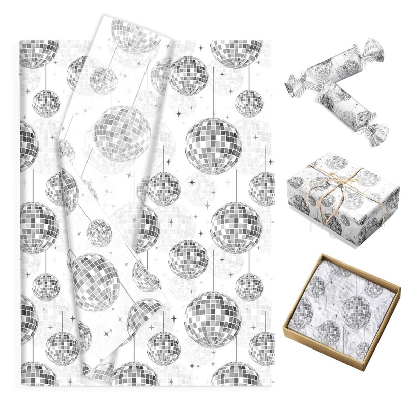 100Sheets Disco Theme Tissue Paper Silver Disco Ball Wrapping Paper