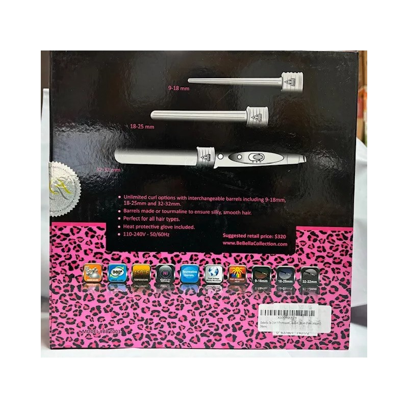 Bebella 3 PIECE CLIPLESS CURLER GIFT SET(PINK LEOPARD 9-18MM 18-25MM,