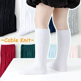 Baby Knee High Socks 3 Pairs Cable Knit Knee Socks Seamless Dress Socks for Infant Toddler Boys Girls (White, 3-6 Months)