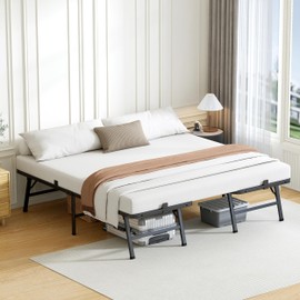 VIPSHOW 18 Inch King Metal Bed Frame Folding Bed Frame Tool-Free Assembly Mattress Foundation No Box Spring Needed Platform 2500lbs Heavy Duty Steel Slats, Noise-Free, Easy Assembly, Black