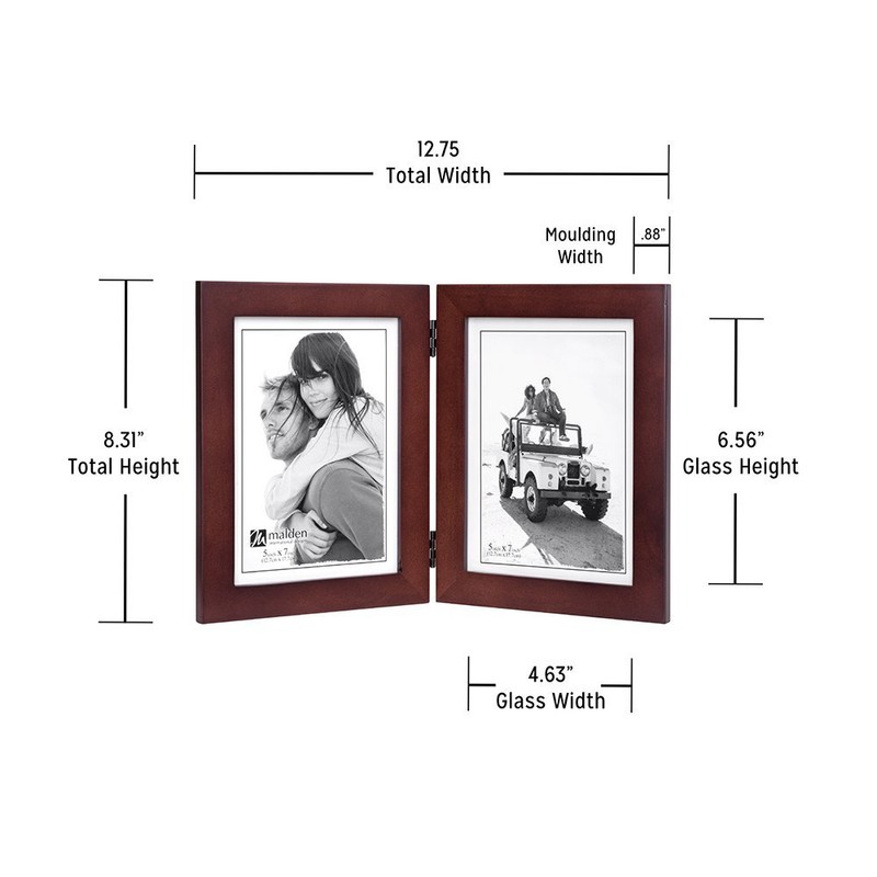 Malden Double Vertical 5x7 Picture Frame - Wide Real Wood