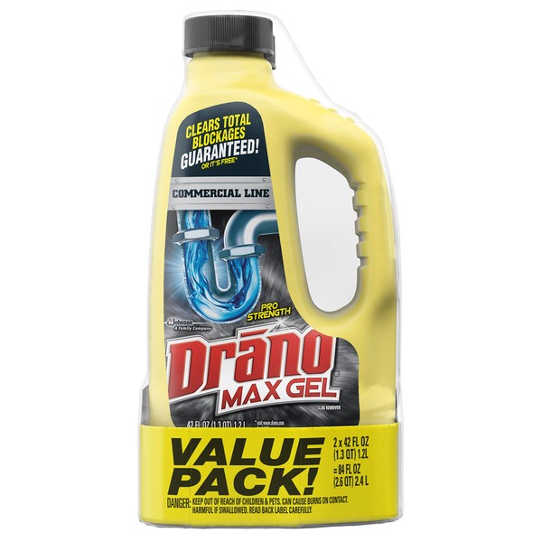 Drano Max Gel Drain Clog Remover and Cleaner for Shower or Sink Drains, Unclogs and Removes Hair, Soap Scum, Blockages, Commercial Line, 42 oz (Pack of 2)