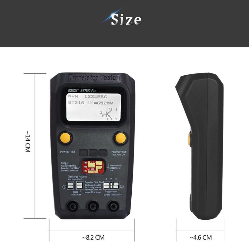 BSIDE ESR02 Pro Transistor Tester Multifunctional Digital Tester Diode Triode