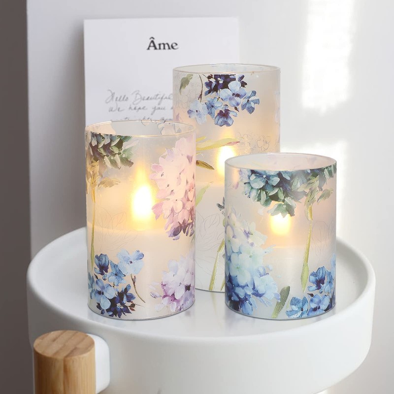 REVELBUNNY Blue Hydrangea Flameless Candles, Decorative LED Candles Flickering with