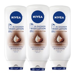 NIVEA Cocoa Butter In-Shower Body Lotion - Non-Sticky For Dry to Very Dry Skin - 13.5 oz. Bottle (Pack of 3)