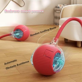 Found Notice Interactive Cat Toy Ball | Automatic Moving, Mouse Tail Design | Rechargeable 3-Mode Rolling Toy for Indoor Kittens & Adult Cats (Red)