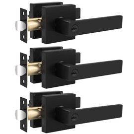 Bonpoly Matte Black Door Handle, 3 Pack Door Knobs Interior, Entry Door Lock Set, Not Keyed Alike, Office/Bedroom Door Handle, Universal Door Lever for Left & Right Handed Doors