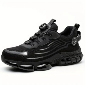 WOUDHONY Safety Shoes Men Rotating Buttons Breathable Mesh Work Sneakers Men Steel Toe Work Shoes Protective Safety BootsColor: Black, EUR Size: 48
