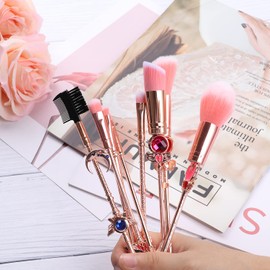 10pcs Sailor Moon Makeup Brushes Set, Kawaii Cosmetic Brushes Pink Make up Brushes Basic Set with Brush Cleaning Mat and Pink Bag Novelty Gift for Girl Women