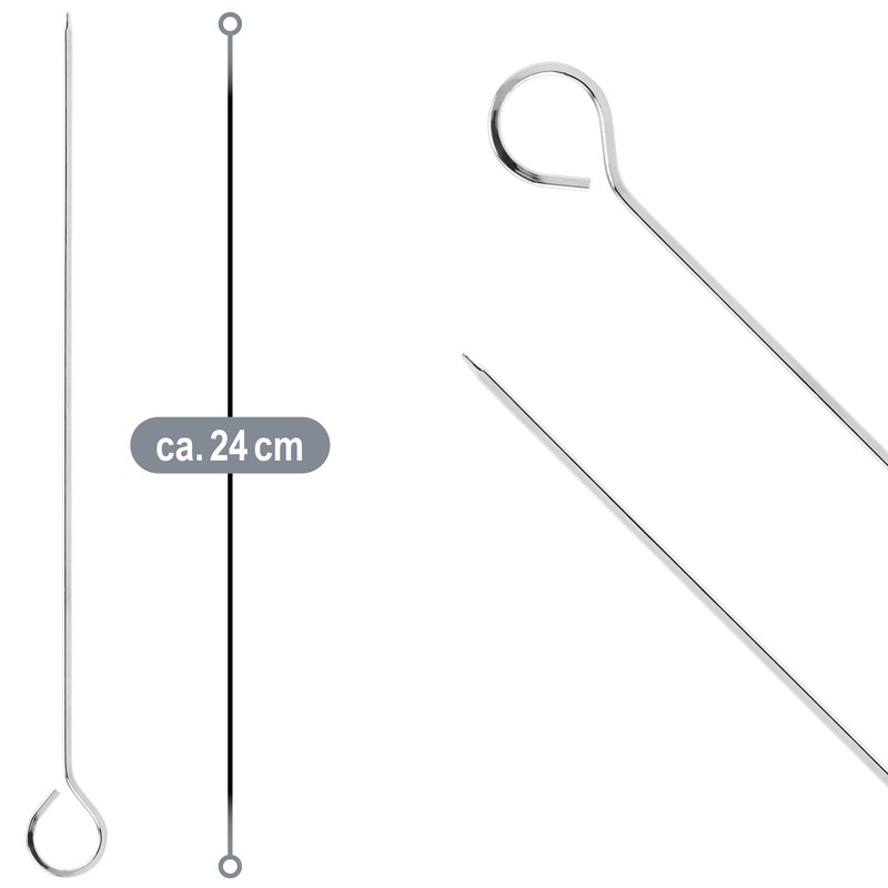 com-four® 12x Schaschlikspieße aus Edelstahl - 24 cm lange Fleischspieße