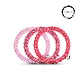 TELETIES - Spiral Hair Coils - Ponytail Holder Hair Ties for Women - Phone Cord Hair Ties - Strong Grip, No Rip, Water Resistant, No Crease Hair Tie Coils - 3 pack (Small, Think Pink)