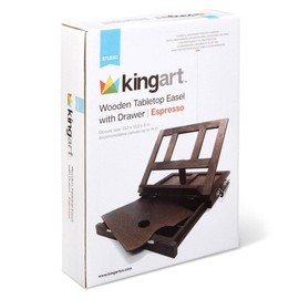 KINGART Adjustable Wood Espresso Stained Desk Table Easel with Storage Drawer, Paint Palette, Portable Wooden Artist Desktop, Painting, Drawing Sketching Book StandE