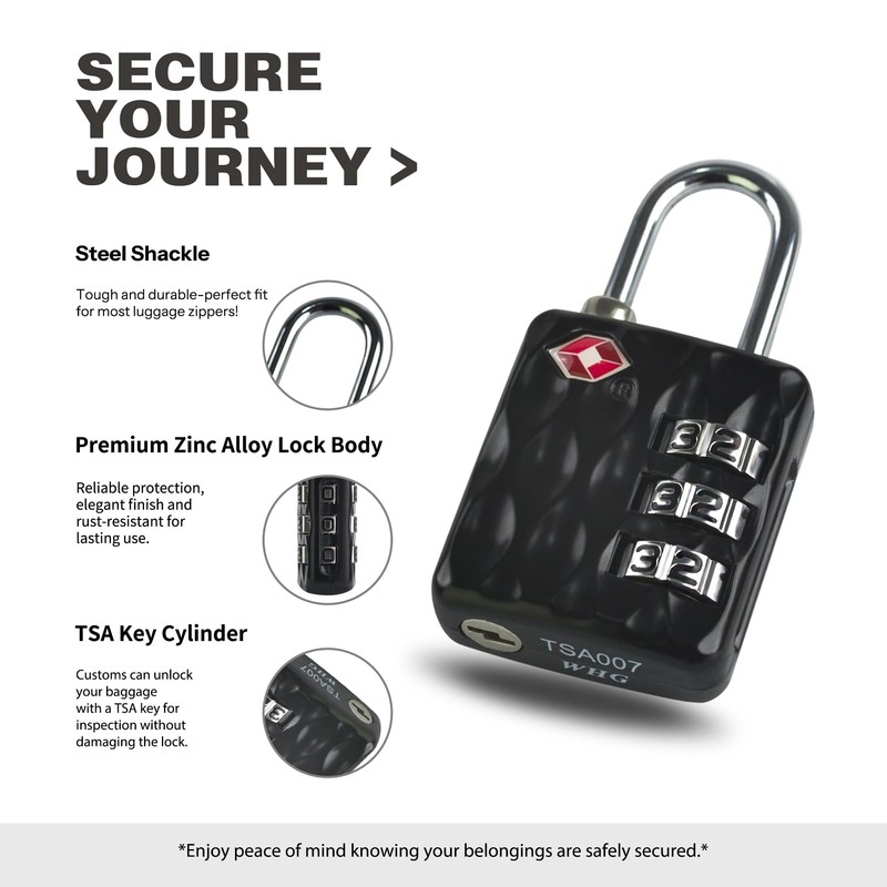 TSA-Approved Combination Padlock for Luggage & Travel - Durable, Resettable,