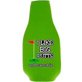 I Like Big Putts and I Cannot Lie Beer Bottle Coolie With Opener (Bright Green)