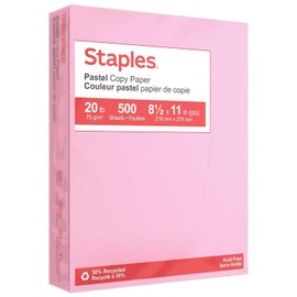 Staples Pastel Colored Copy Paper 8 1/2-Inch x 11-Inch Pink 500/Ream, For Office, School & Home