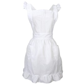 LilMents Retro Adjustable Ruffle Apron with Pockets, Small to Plus Size Ladies (White)