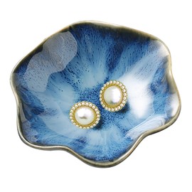 QNMUSUNC Ceramic Ring Dish, Jewelry Dish Holder, Small Trinket Tray Plate for Earrings Rings Necklaces Keys, for Mom Friend Sister, Dark Blue