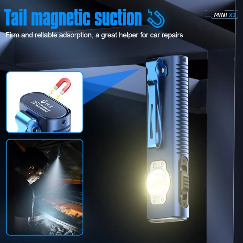 Trustfire X3 Rechargeable EDC Flashlight Magnet Torch , Red Light