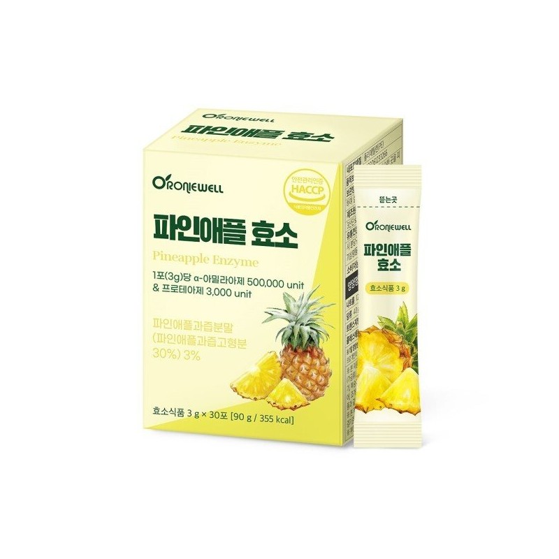 Roniwell 파인애플 효소 브로멜라인 식이섬유 아밀라아제 고역가수치 30포 Pineapple Enzyme