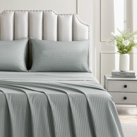 ROOYE King Sheet Set 4 Piece - Ultra Soft Brushed Microfiber Damask Stripe Sheet Set - 17" Deep Pocket, Wrinkle-Free & Fade Resistant - Hotel Luxury Bedding (Stripe Grey Sheets)