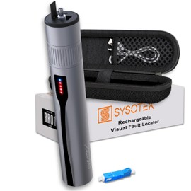 Sysotek Visual Fault Locator - Rechargeable Red Light VFL Fiber Optic Tool kit - Retractable Head fits SC FC ST - Optical Laser Light Pen Network Cable Fiber Tester with Protective Case and LC Adapter